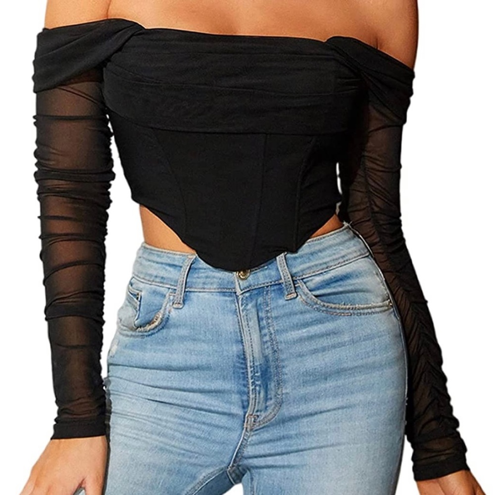 Brand new with tags! Amazon black off the shoulder long sleeve corset crop top